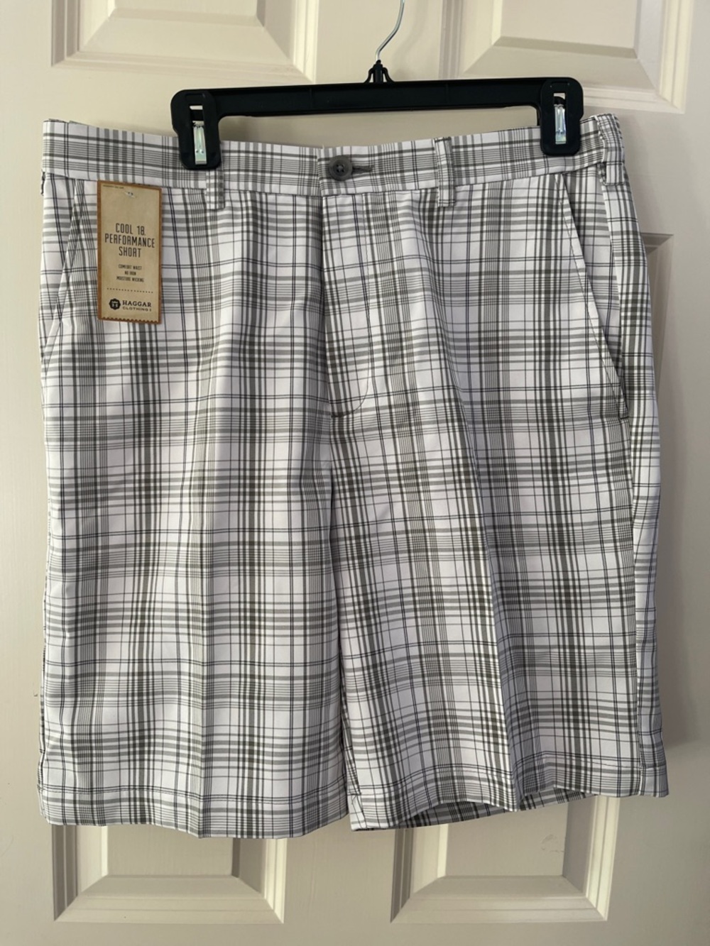 Haggar Men's Plaid Shorts - White and Gray performance short size 34